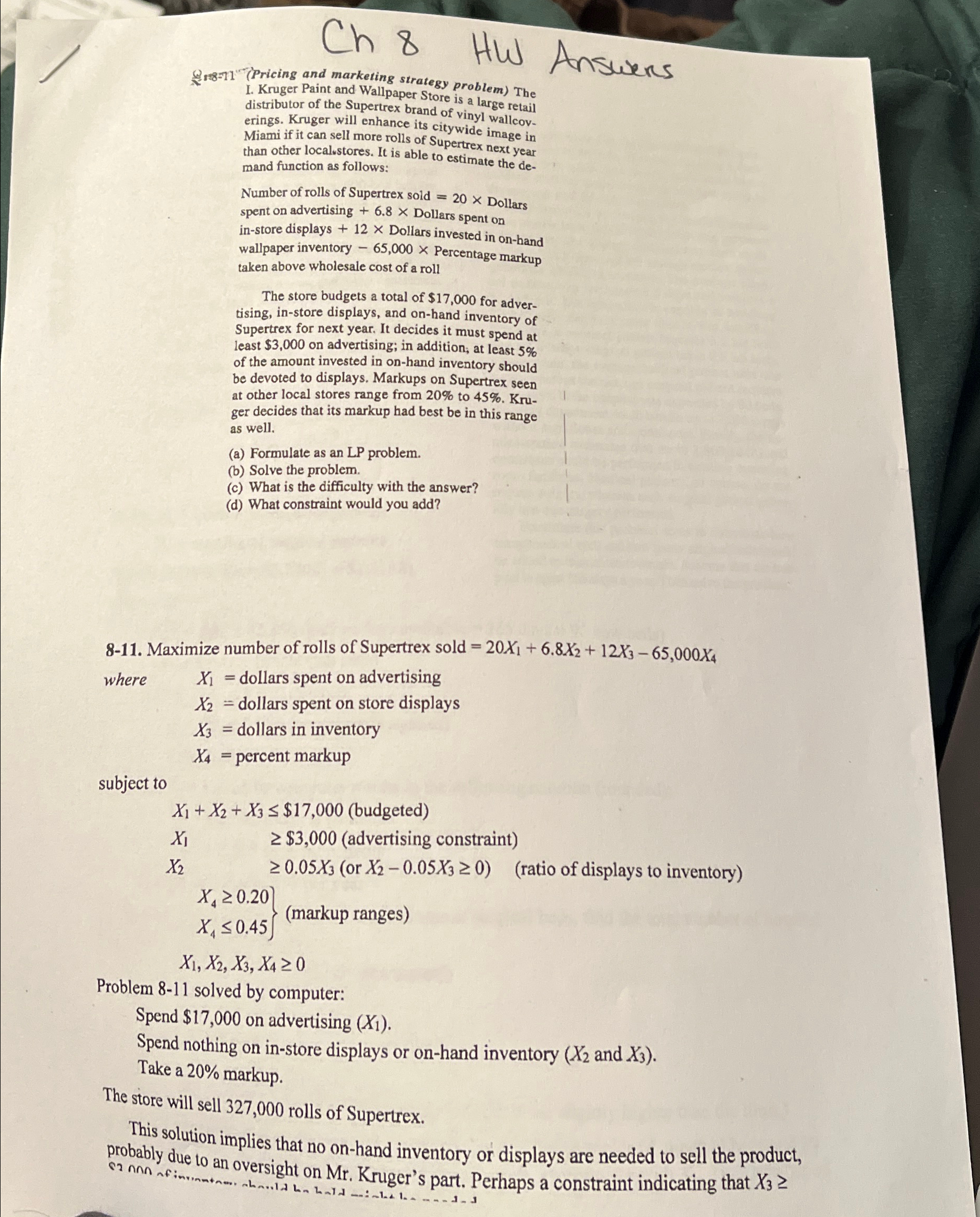  Ch 8 Hw Answers Q.8:8-11(Pricing and marketing strategy problem) The I.