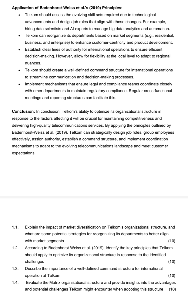  Case Study Title: Optimizing Organizational Structure at Telkom Introduction: Telkom, a