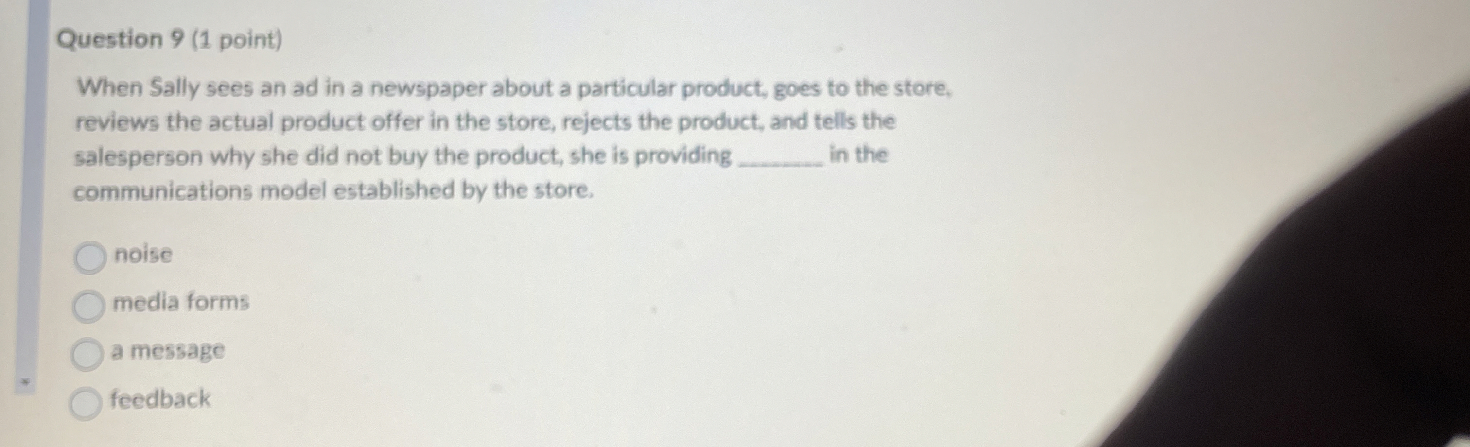  Question 9(1 point) When Sally sees an ad in a newspaper
