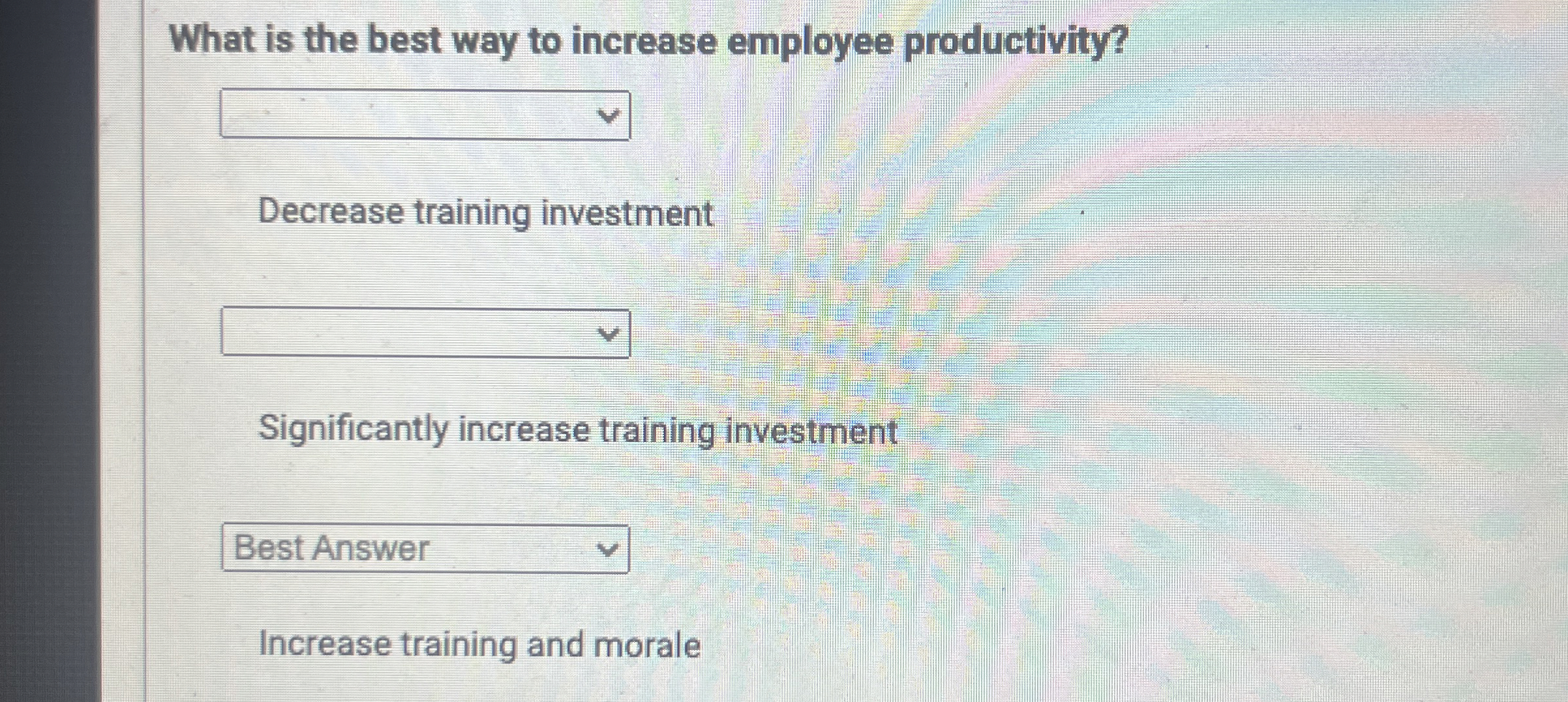  What is the best way to increase employee productivity? Decrease training