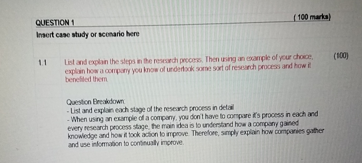  QUESTION 1 (100 marks) Insert case study or scenario here 1.1