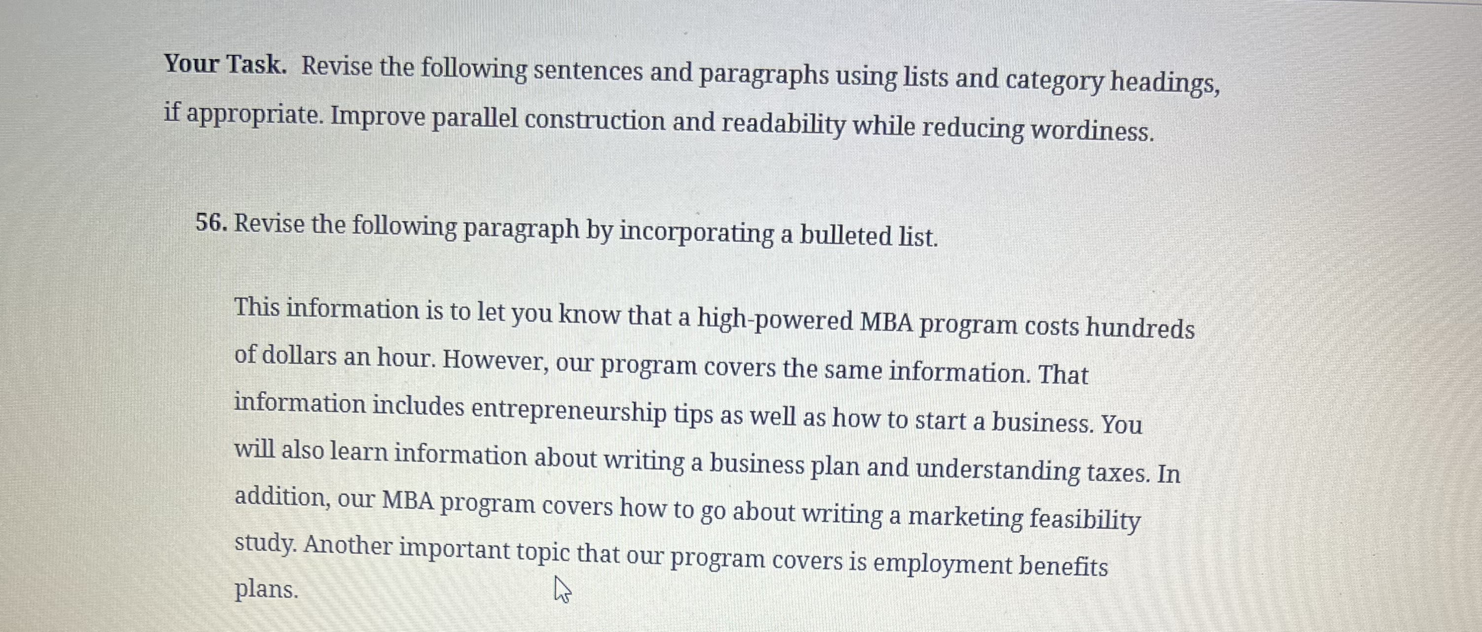  Your Task. Revise the following sentences and paragraphs using lists and