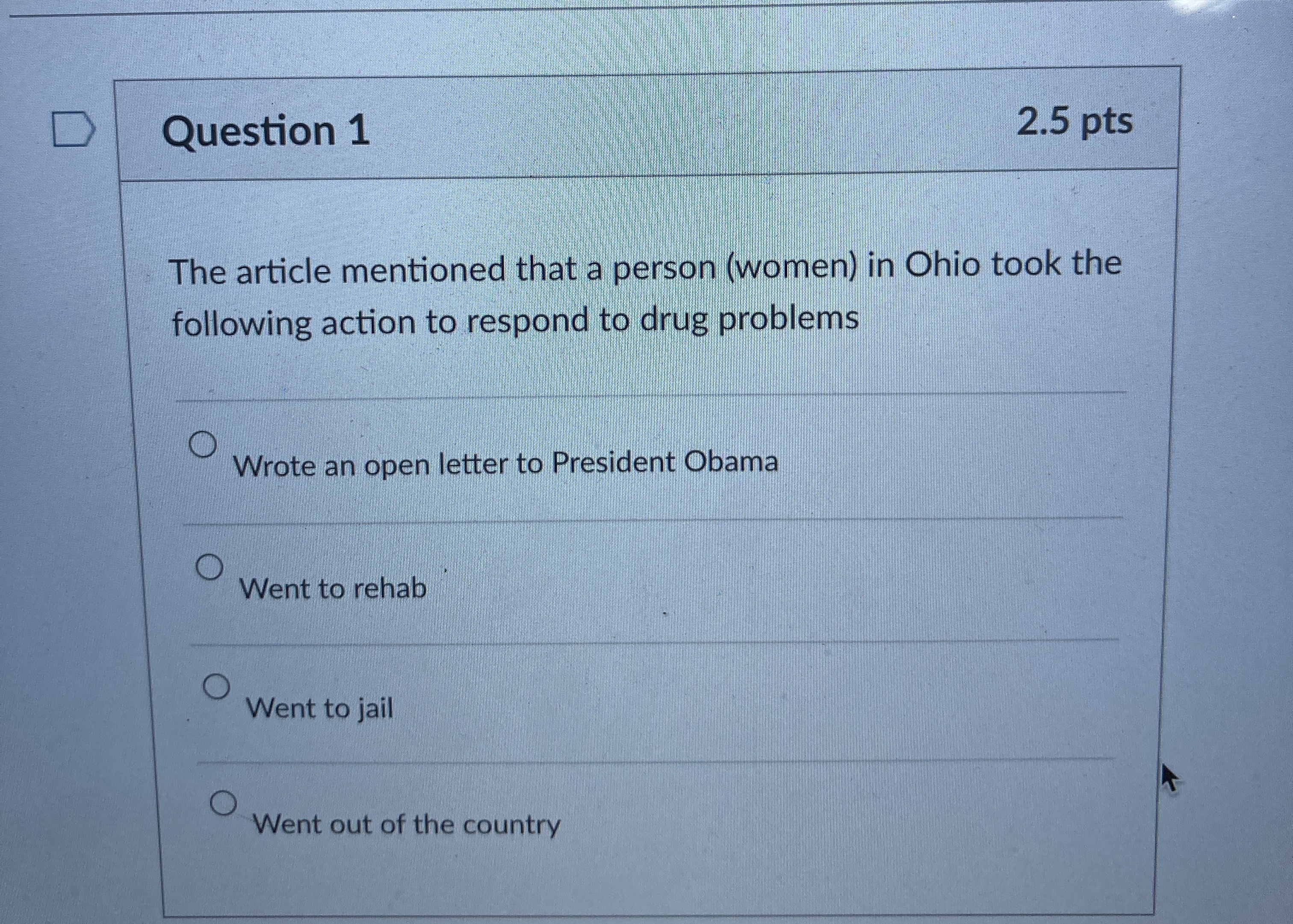  Question 1 2.5 pts The article mentioned that a person (women)
