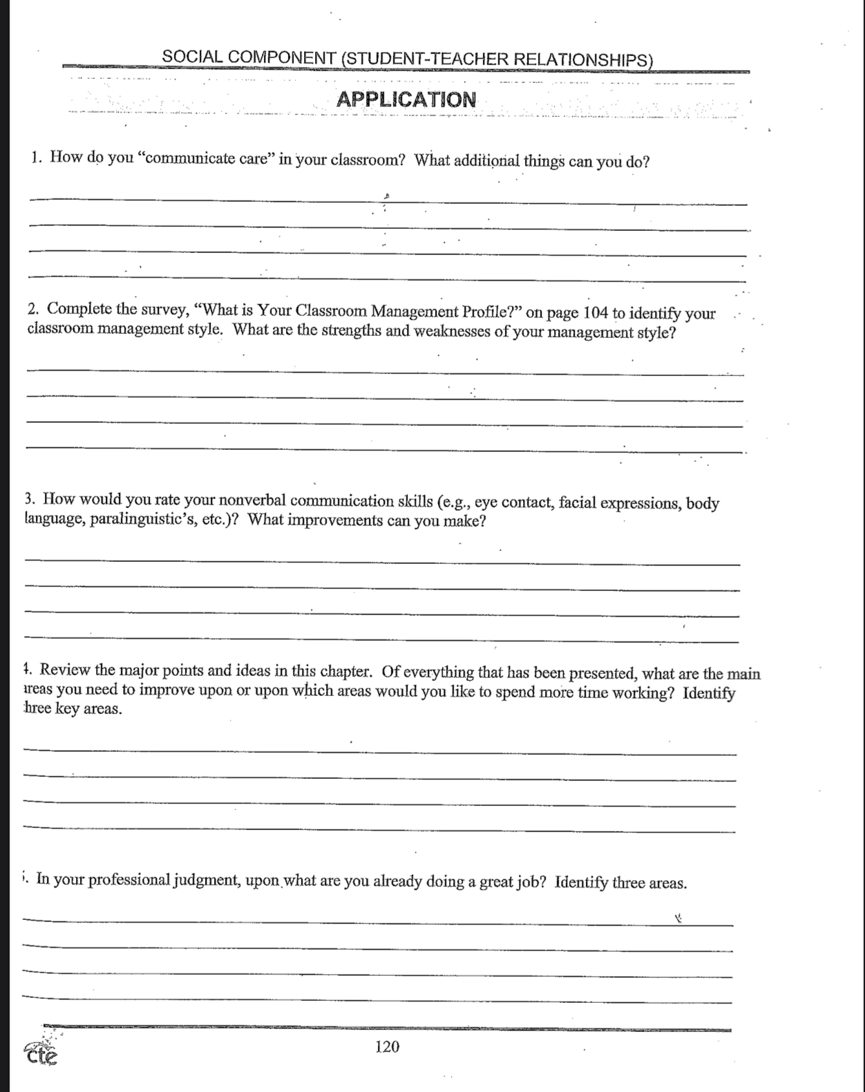  SOCIAL COMPONENT (STUDENT-TEACHER RELATIONSHIPS) APPLICATION How do you "communicate care" in