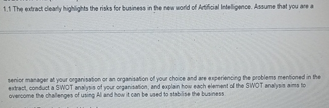  1.1 The extract clearly highlights the risks for business in the