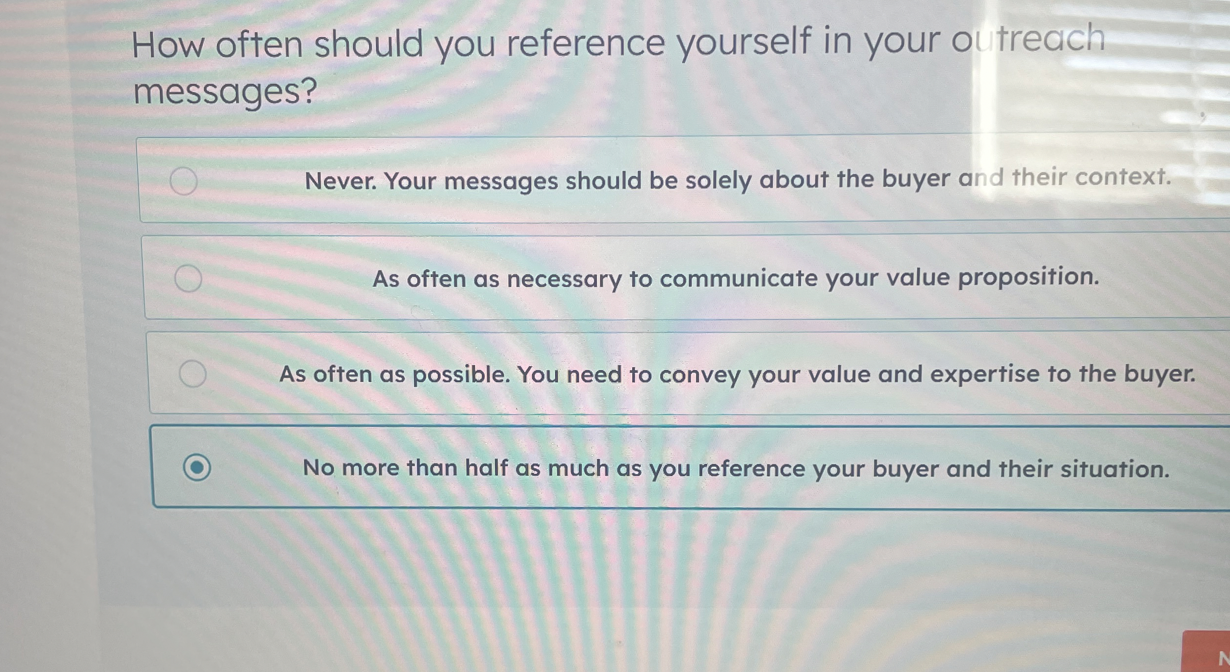  How often should you reference yourself in your ou treach messages?