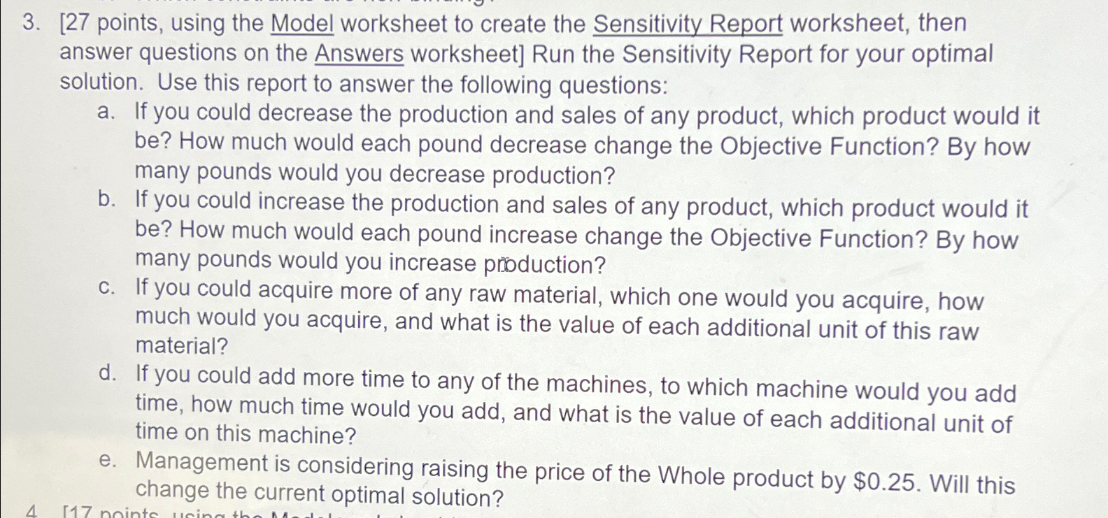  [27 points, using the Model worksheet to create the Sensitivity Report