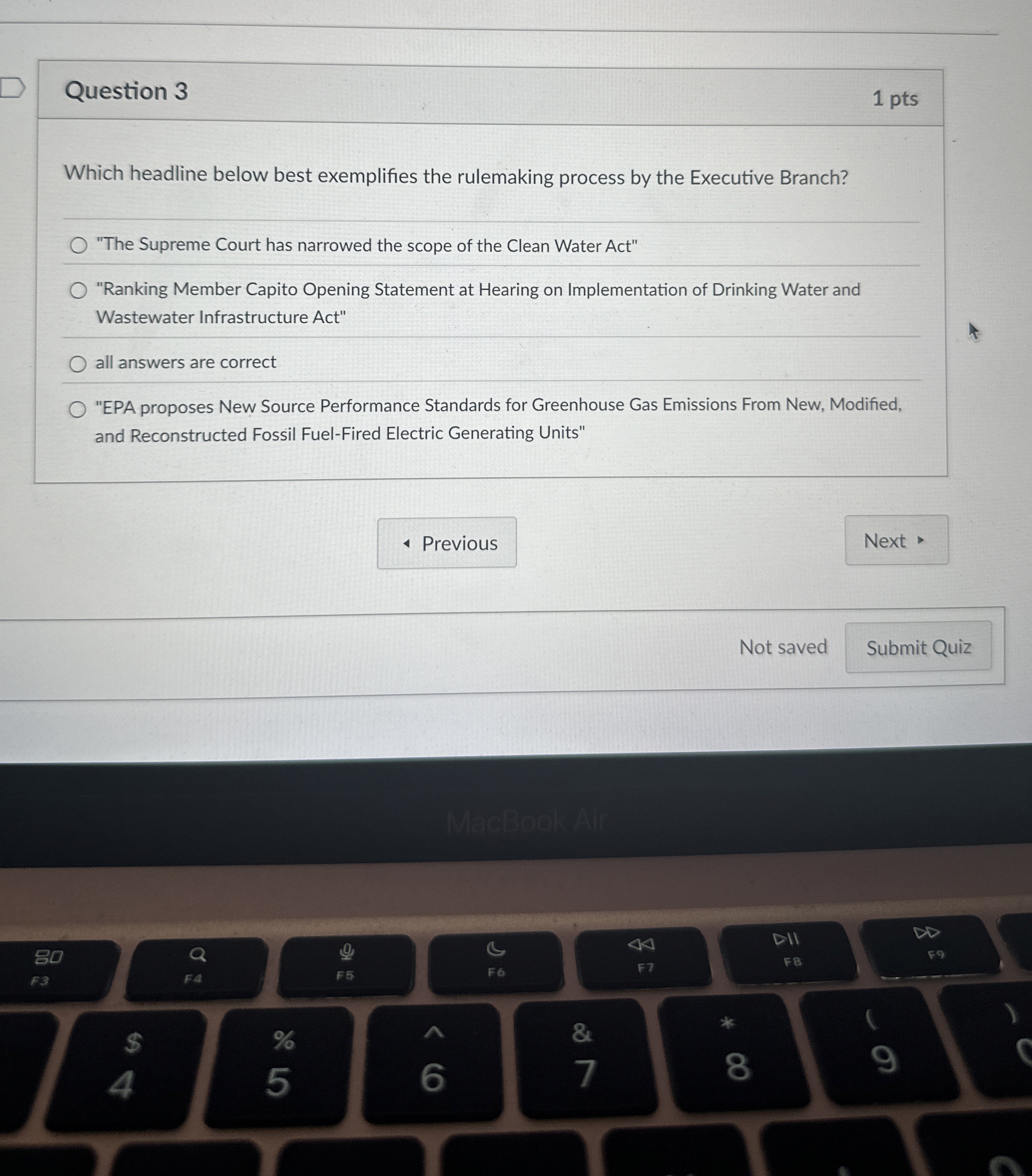  Question 3 Which headline below best exemplifies the rulemaking process by