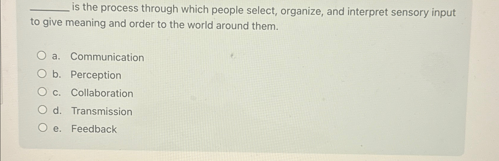  is the process through which people select, organize, and interpret sensory