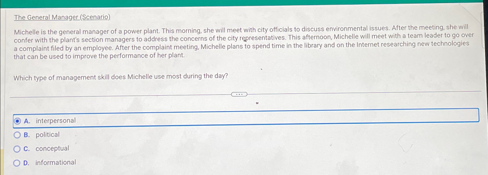  The General Manager (Scenario). Michelle is the general manager of a