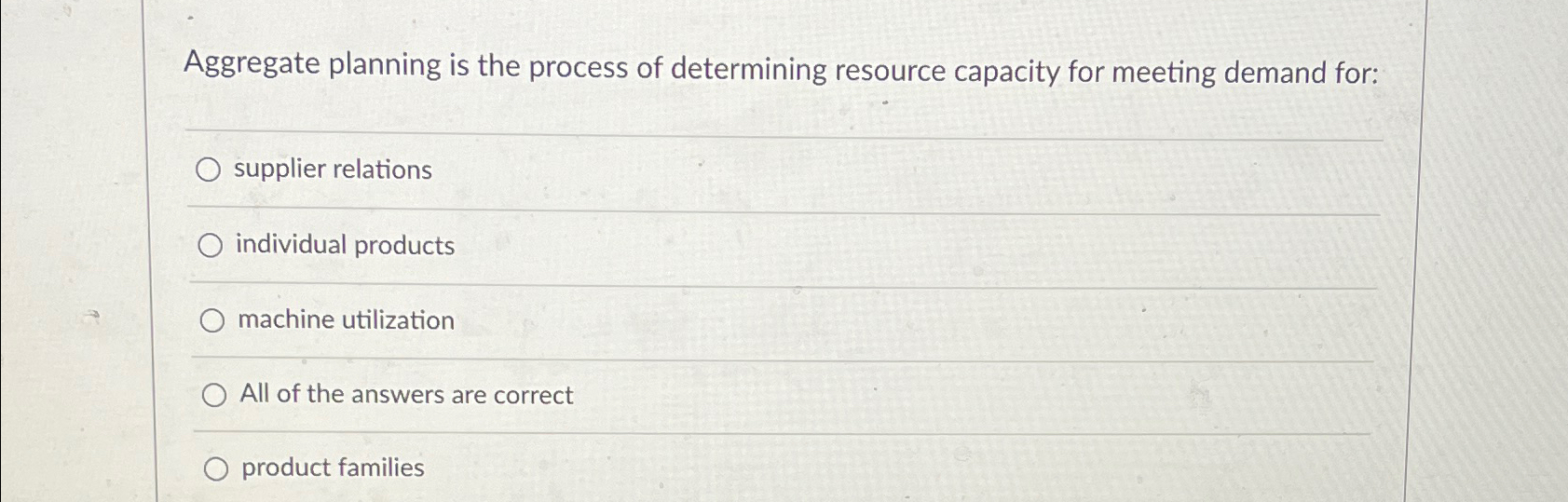  Aggregate planning is the process of determining resource capacity for meeting