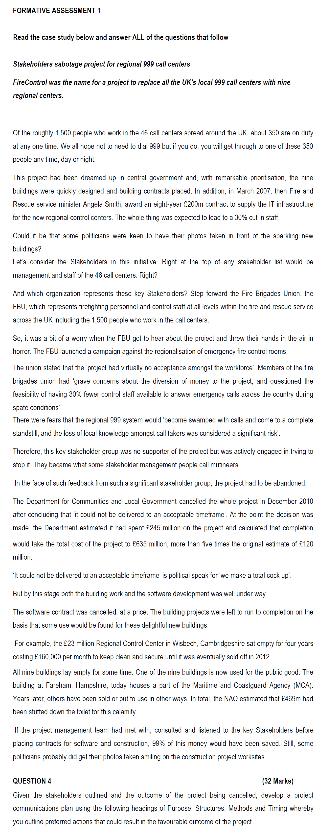  FORMATIVE ASSESSMENT 1 Read the case study below and answer ALL