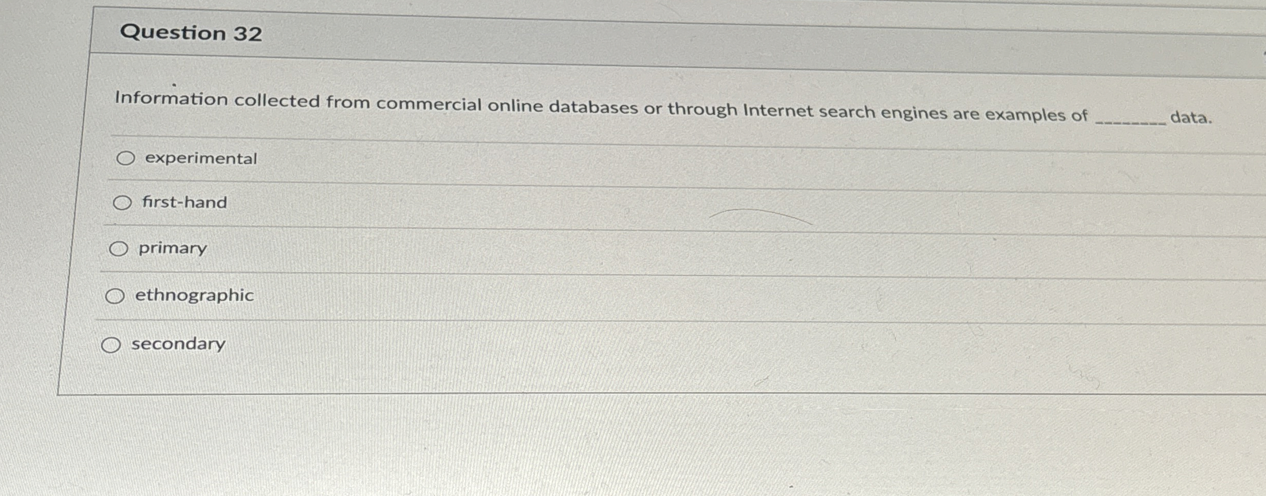  Question 32 Information collected from commercial online databases or through Internet