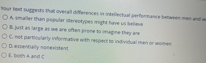  Your text suggests that overall differences in intellectual performance between men