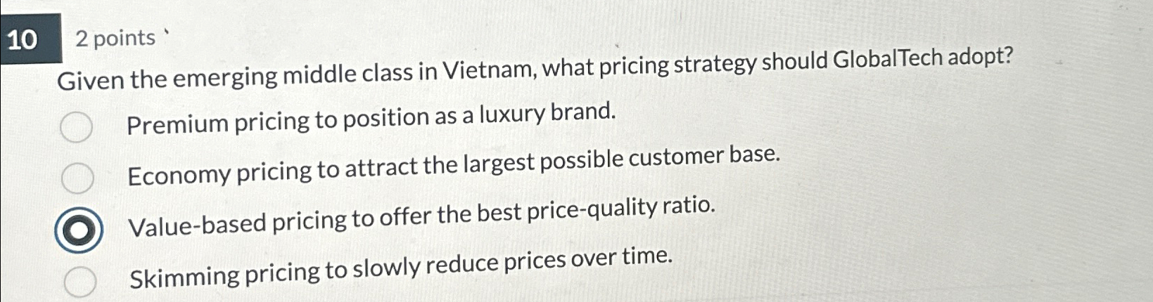  10 2 points Given the emerging middle class in Vietnam, what