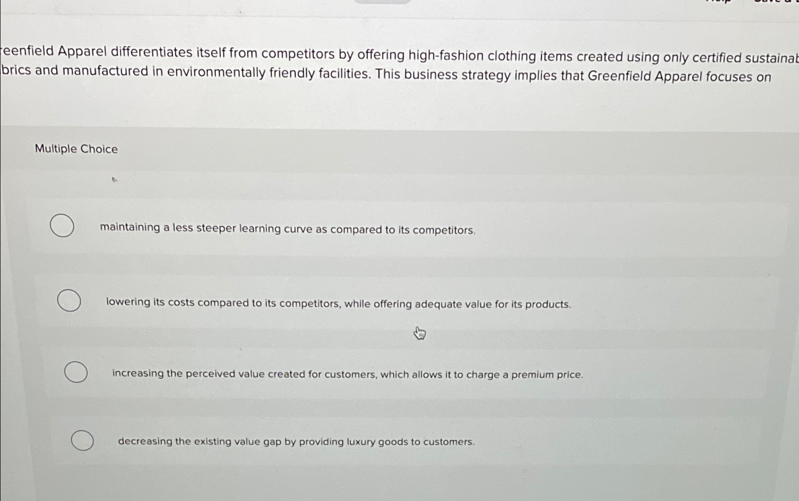  reenfield Apparel differentiates itself from competitors by offering high-fashion clothing items