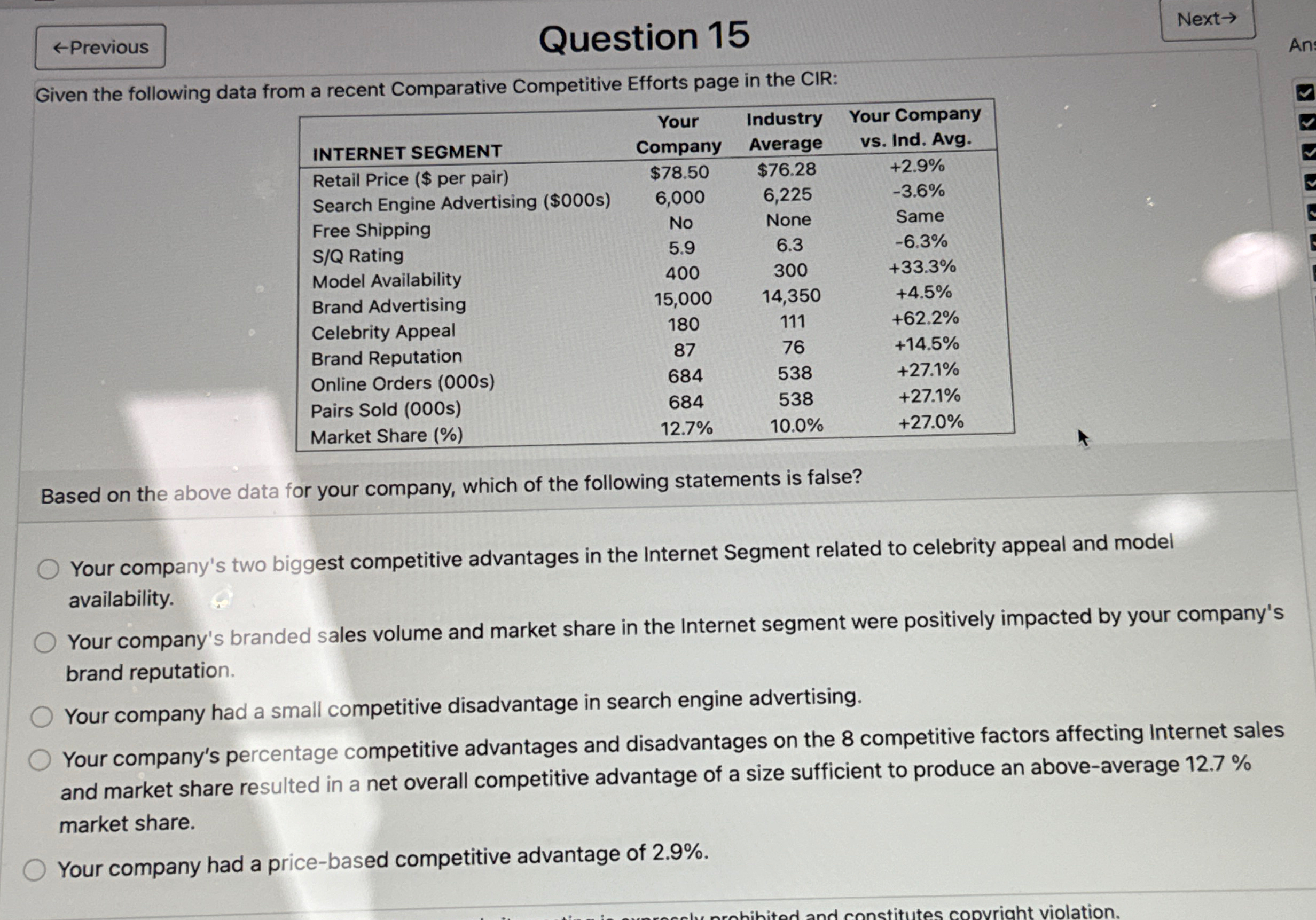  larr Previous Question 15 Next Given the following data from a