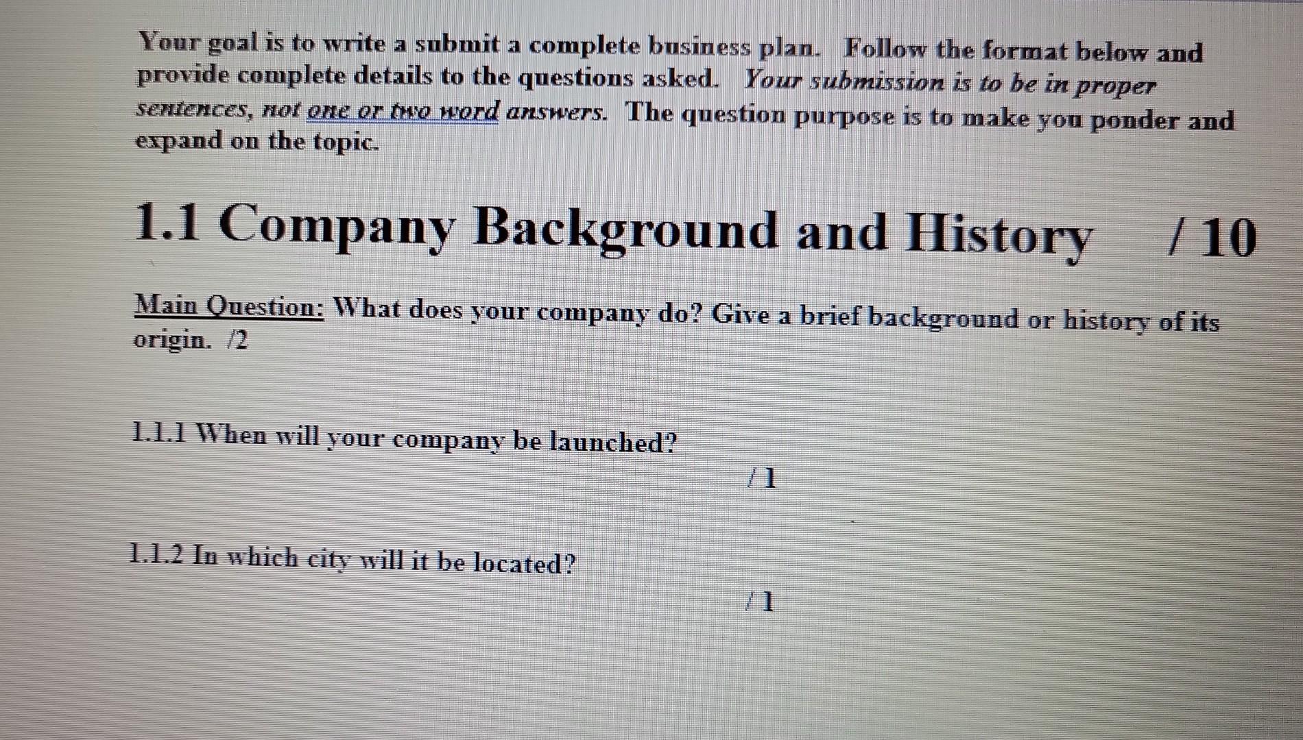  Your goal is to write a submit a complete business plan.