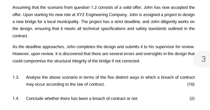  Assuming that the scenario from question 1.2 consists of a valid