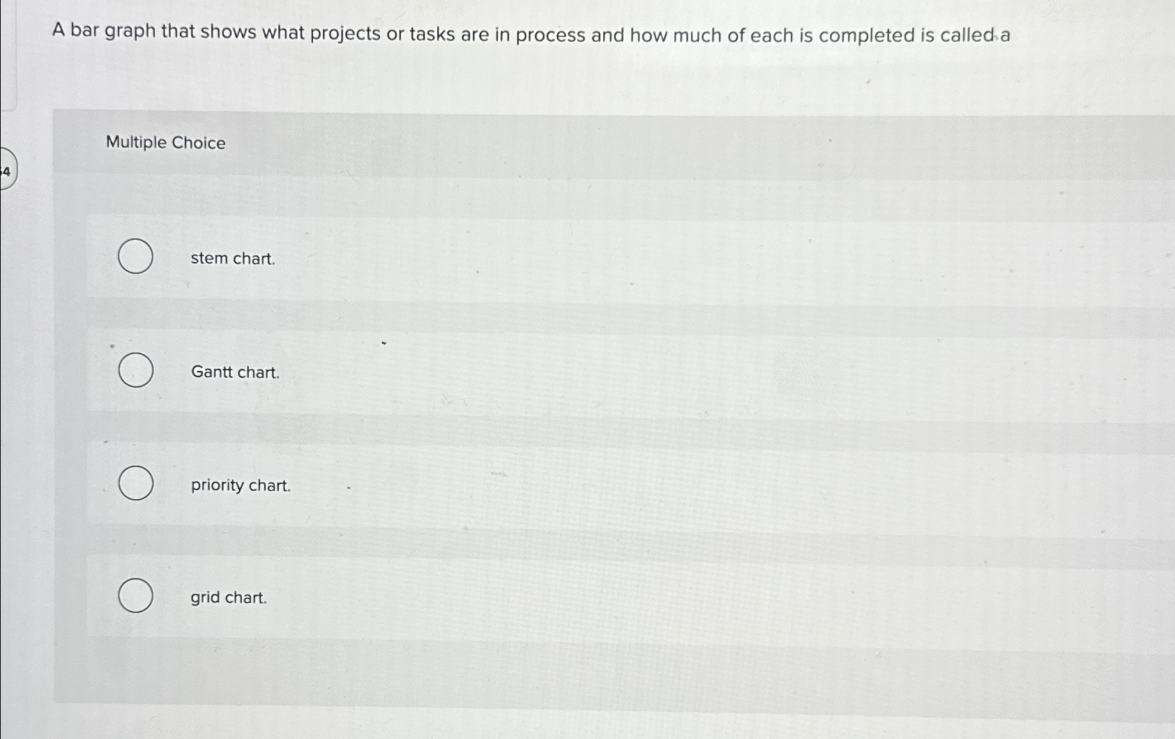 A bar graph that shows what projects or tasks are in