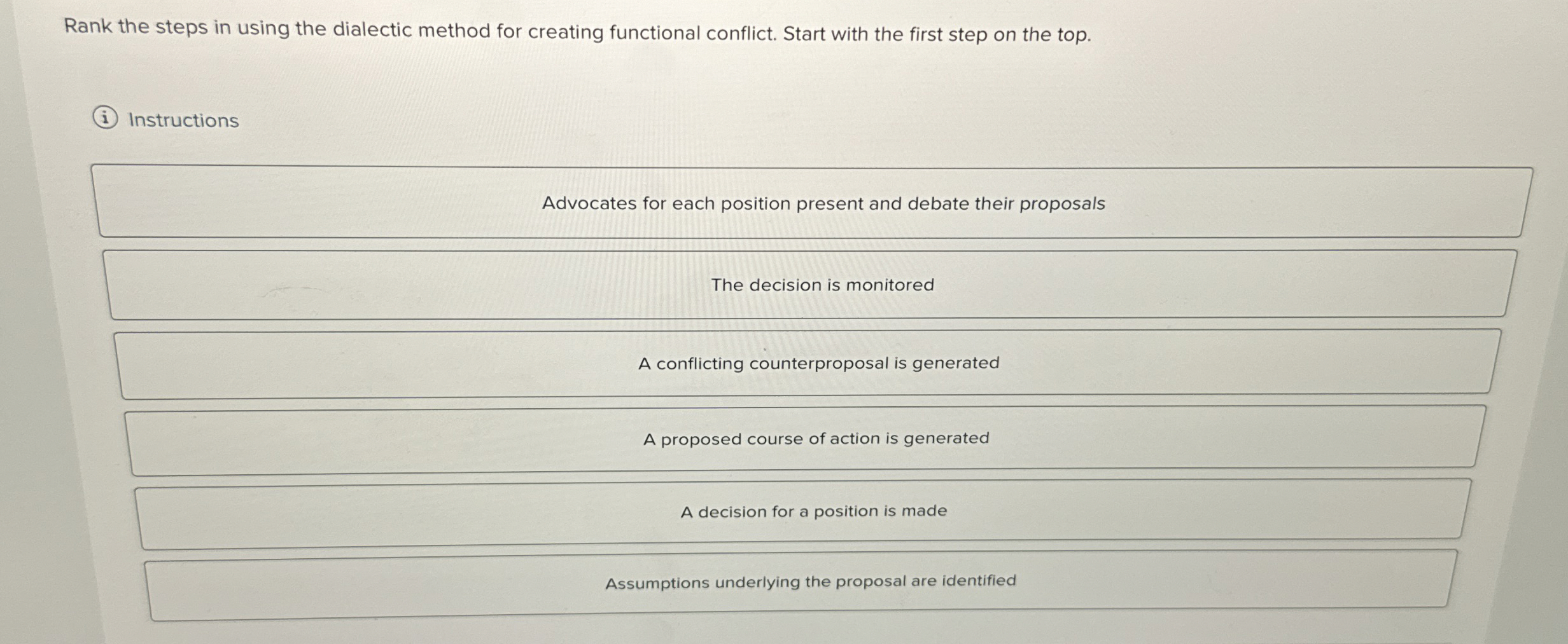  Rank the steps in using the dialectic method for creating functional