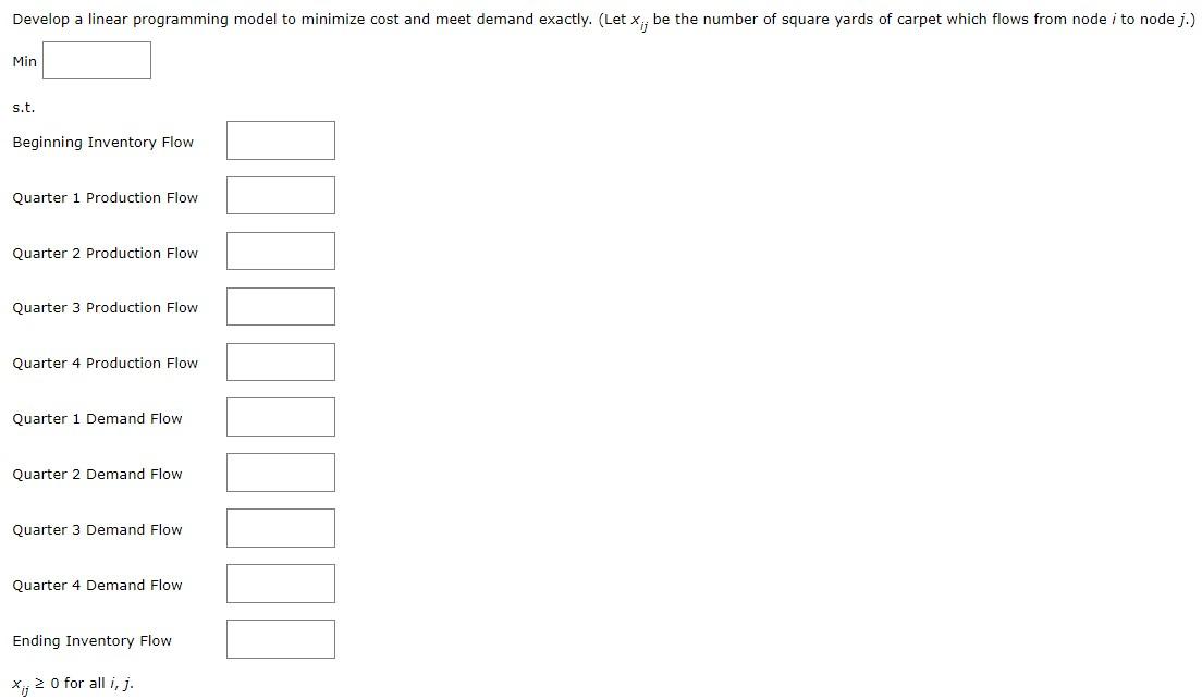 of square yards of carpet which flows from node i to node