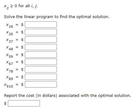 j.) Develop a linear programming model to minimize cost and meet demand