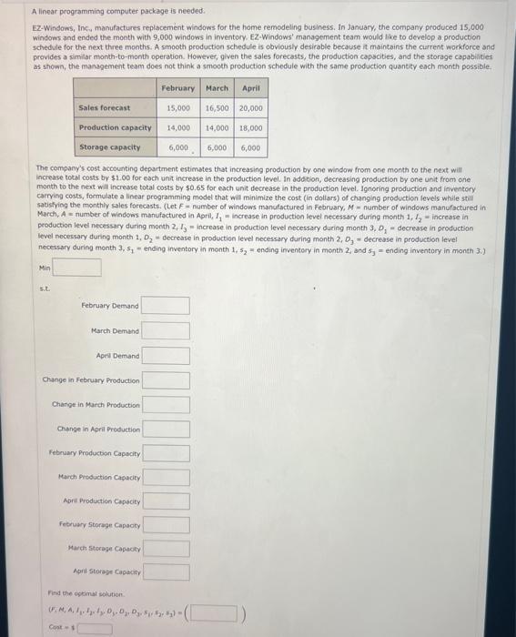 help me solve this A linear programming computer package is needed. E2-Windows,