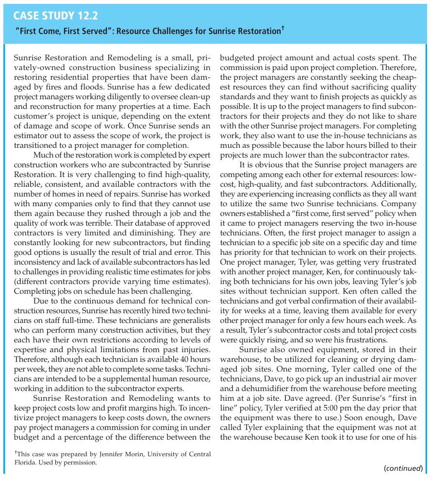  "First Come, First Served": Resource Challenges for Sunrise Restoration \({}^{\dagger}\) Sunrise