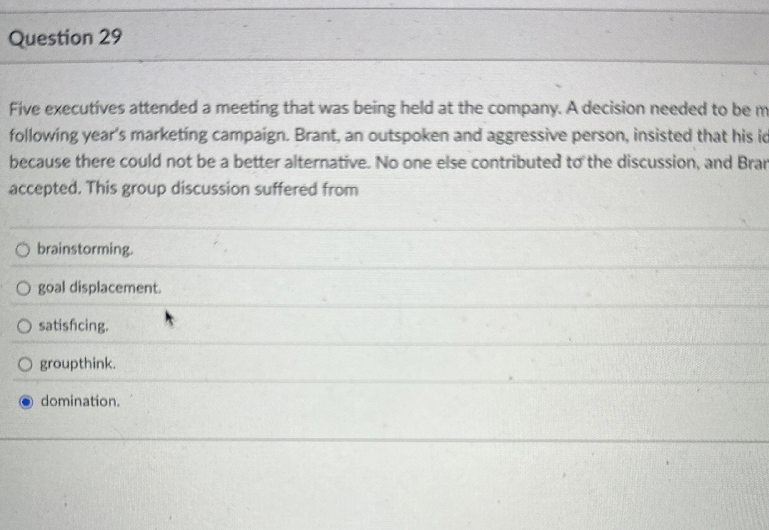  Question 29 Five executives attended a meeting that was being held
