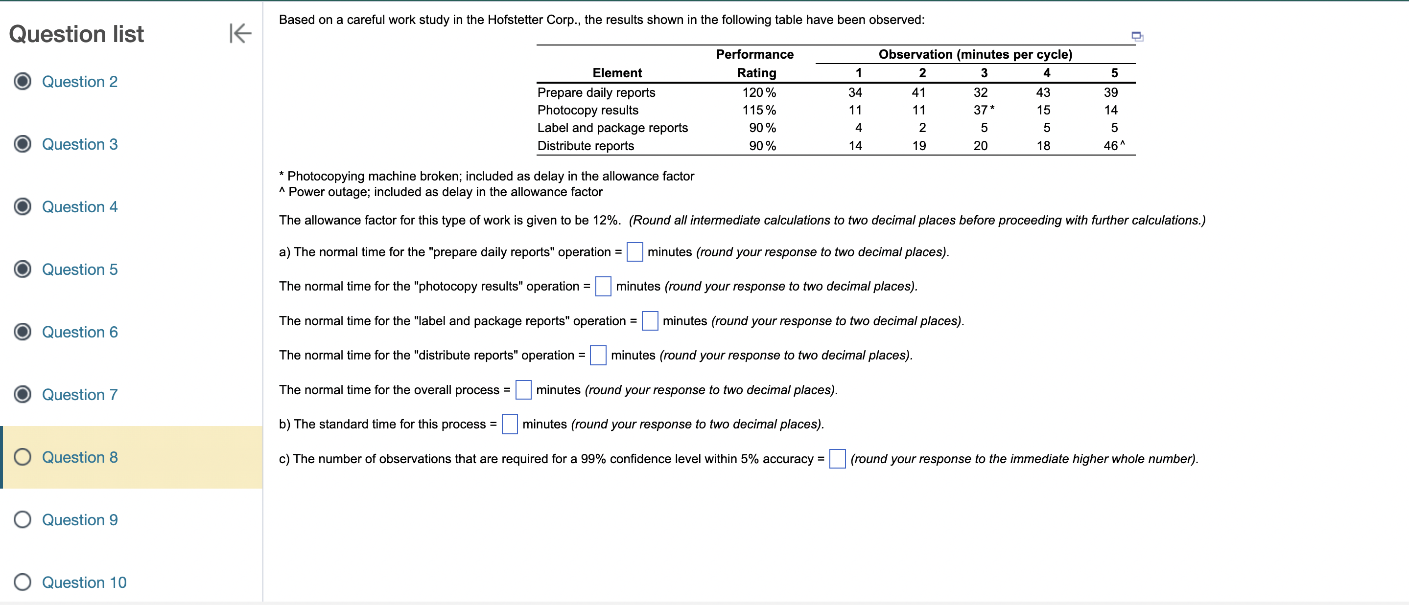  Question list Question 2 Question 3 Question 4 Question 5 Question