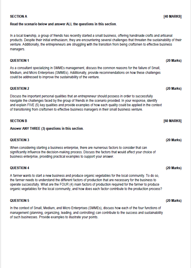  SECTION A Read the scenario below and answer ALL the questions