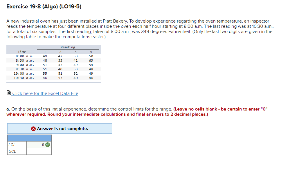  Exercise 19-8(Algo)(LO19-5) A new industrial oven has just been installed at