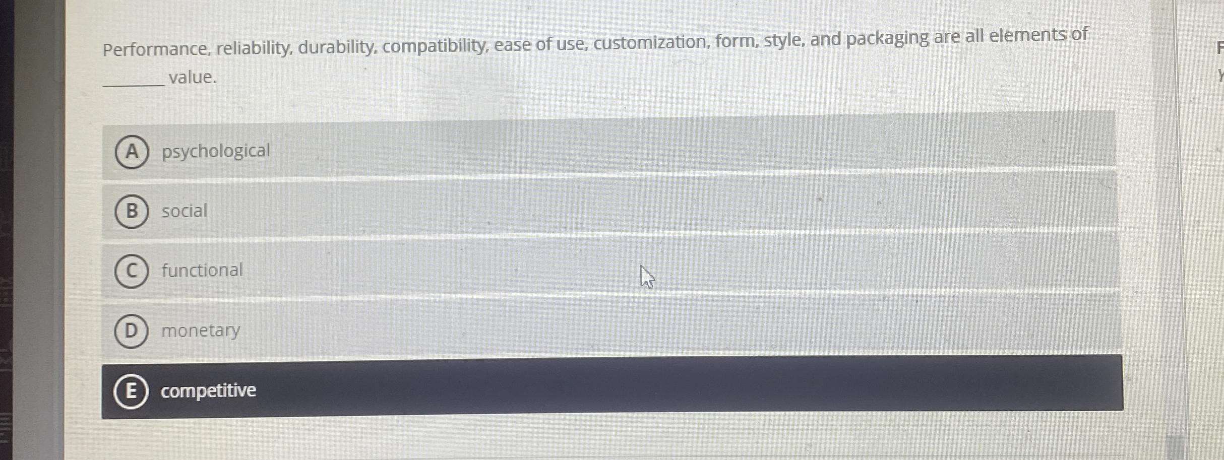  Performance, reliability, durability, compatibility, ease of use, customization, form, style, and