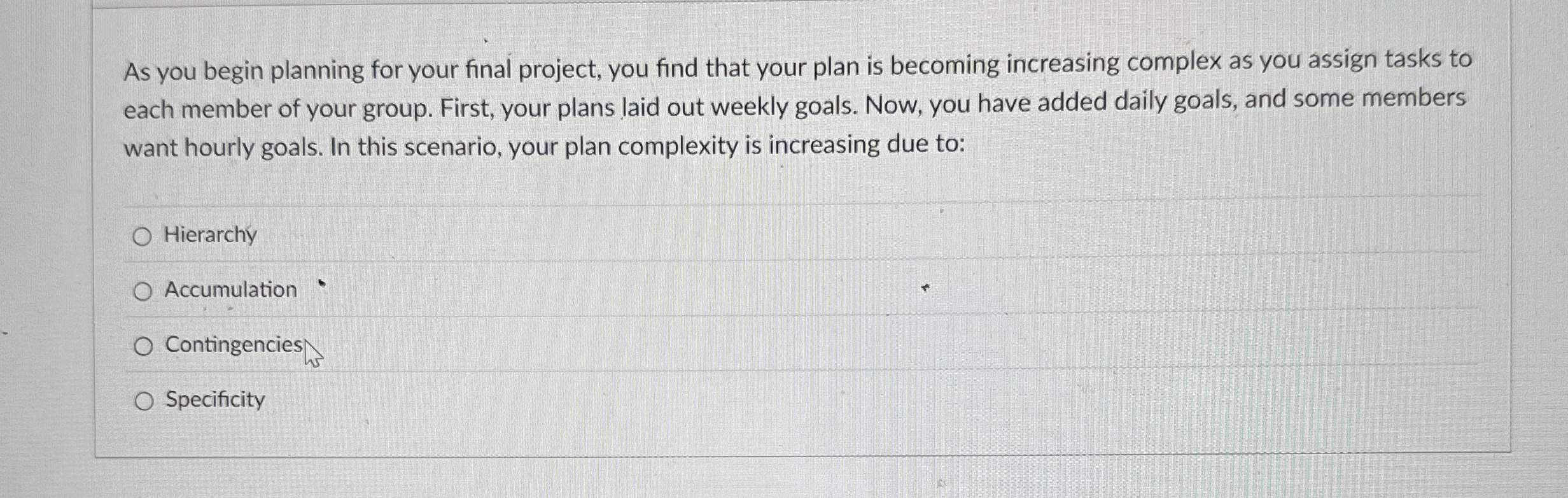  As you begin planning for your final project, you find that
