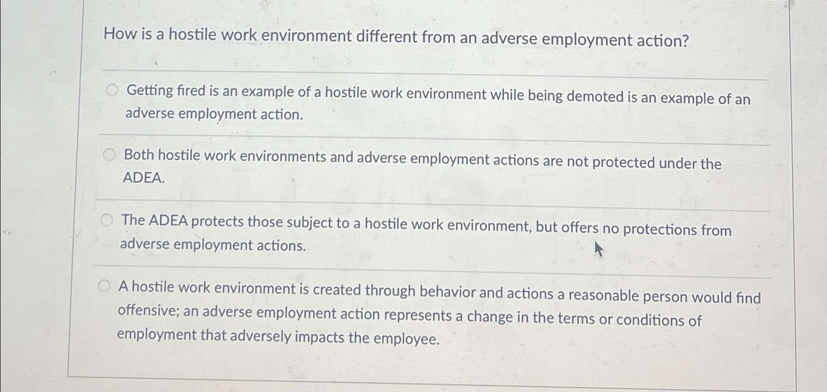  How is a hostile work environment different from an adverse employment