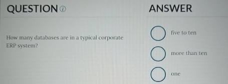  QUESTION How many databases are in a typical corporate ERP system?