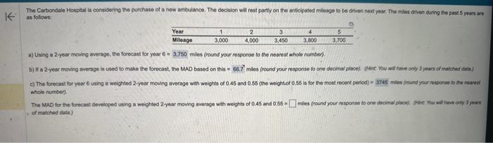 solve for the mad a) Using a 2 year moving average, the