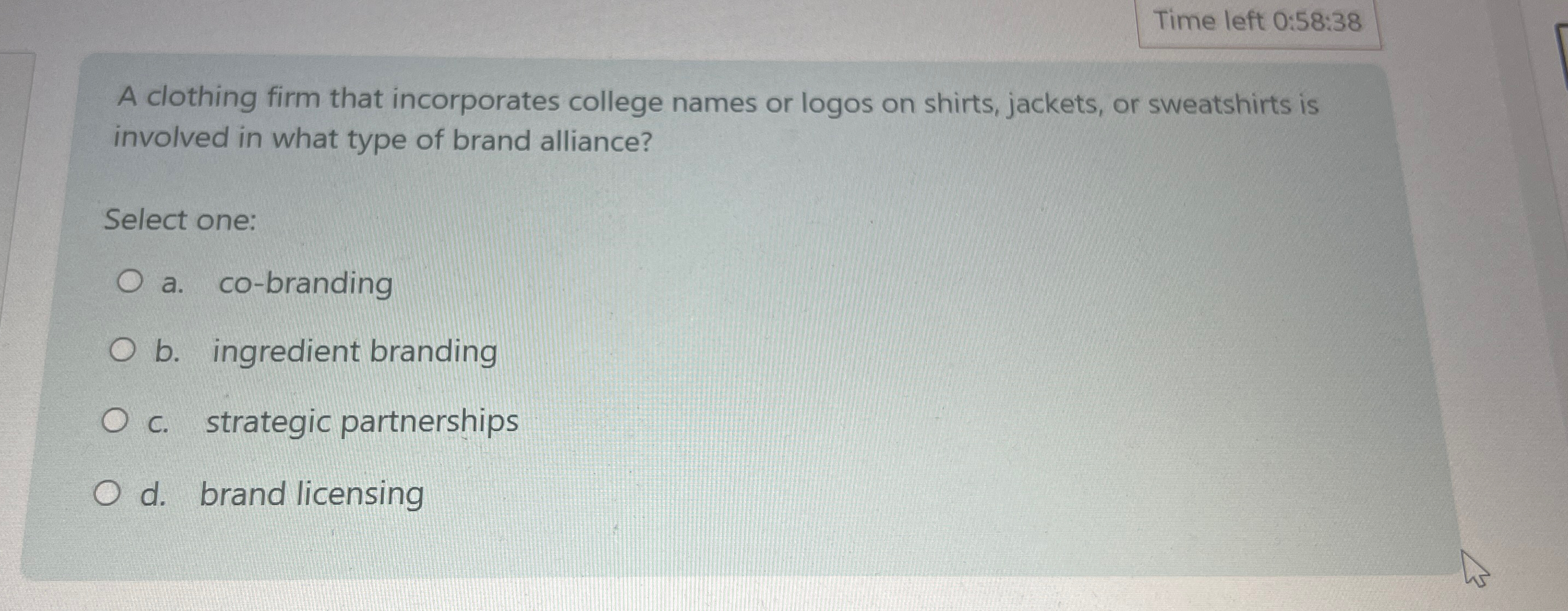  Time left 0:58:38 A clothing firm that incorporates college names or