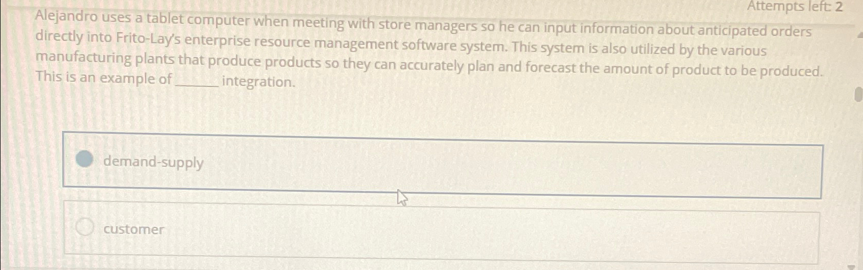  Attempts left 2 Alejandro uses a tablet computer when meeting with