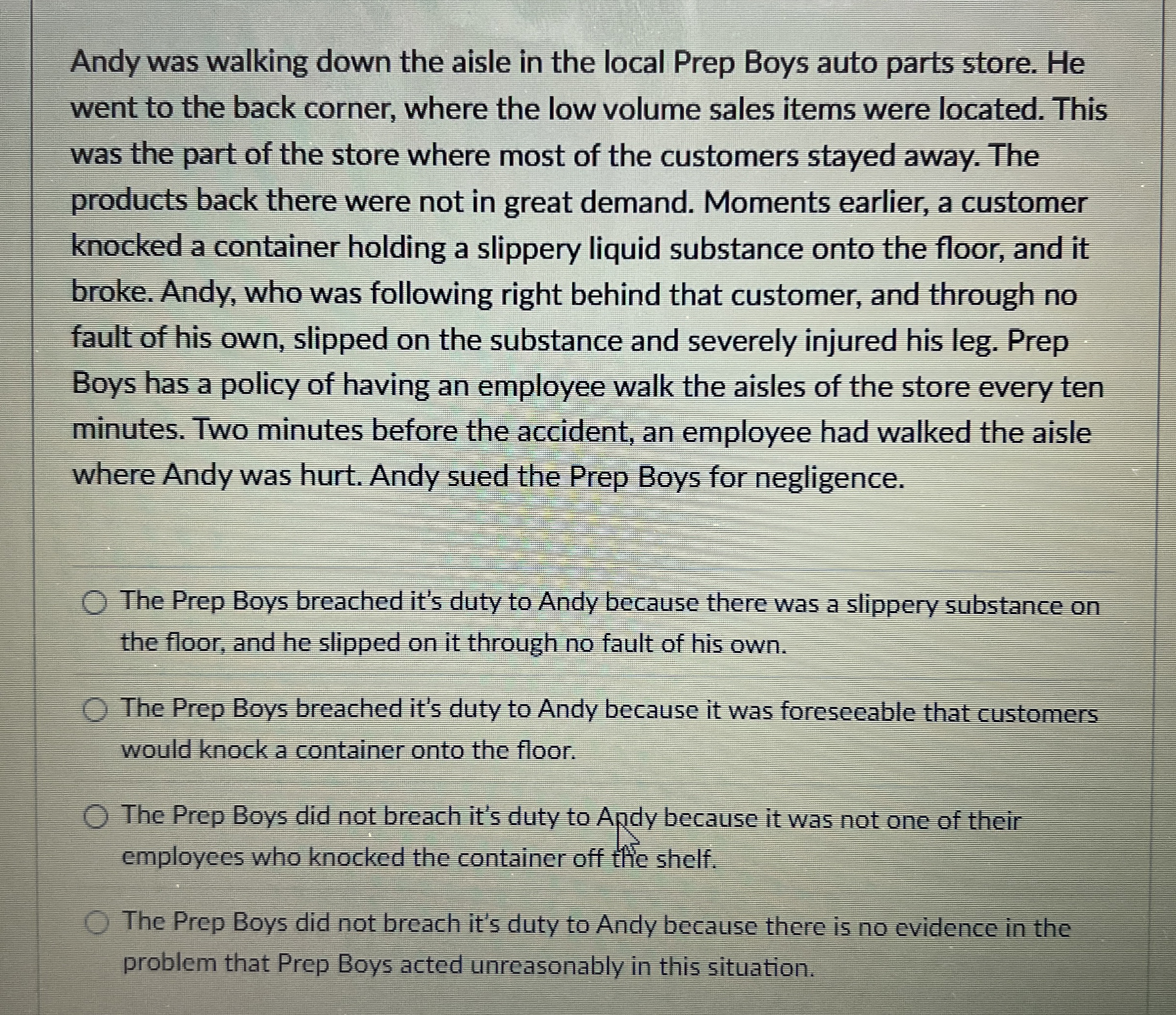  Andy was walking down the aisle in the local Prep Boys