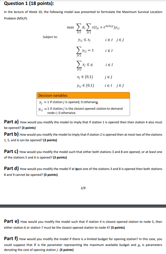  Question 1(18 points): In the lecture of Week 10, the following