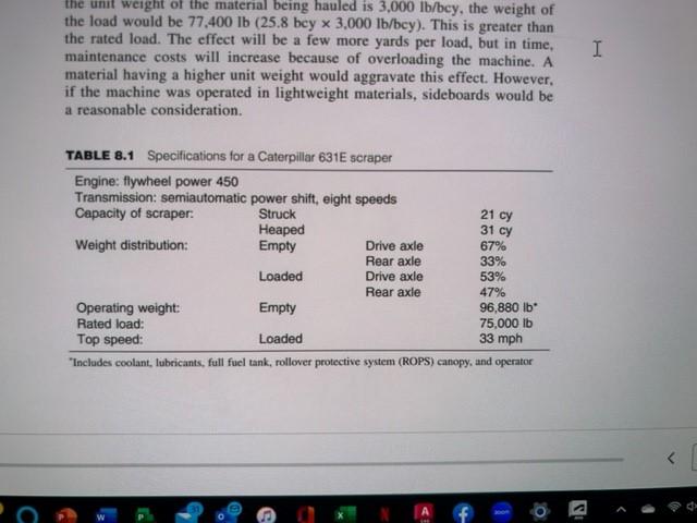 A wheel tractor scraper is operating on level ground assume no power