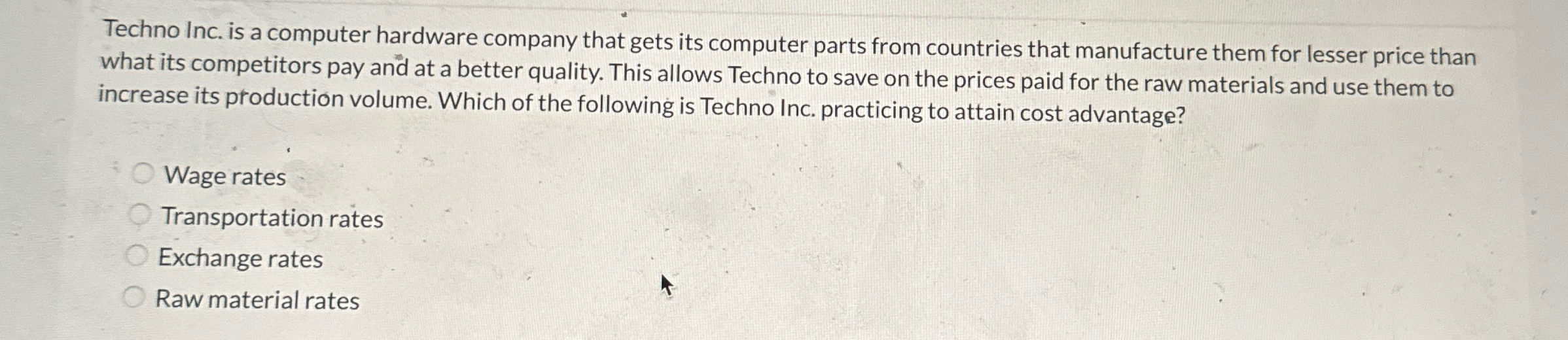  Techno Inc. is a computer hardware company that gets its computer