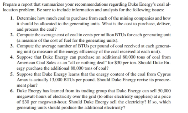 Case Problem 5 Duke Energy Coal Allocation ?2 Duke Energy manufactures