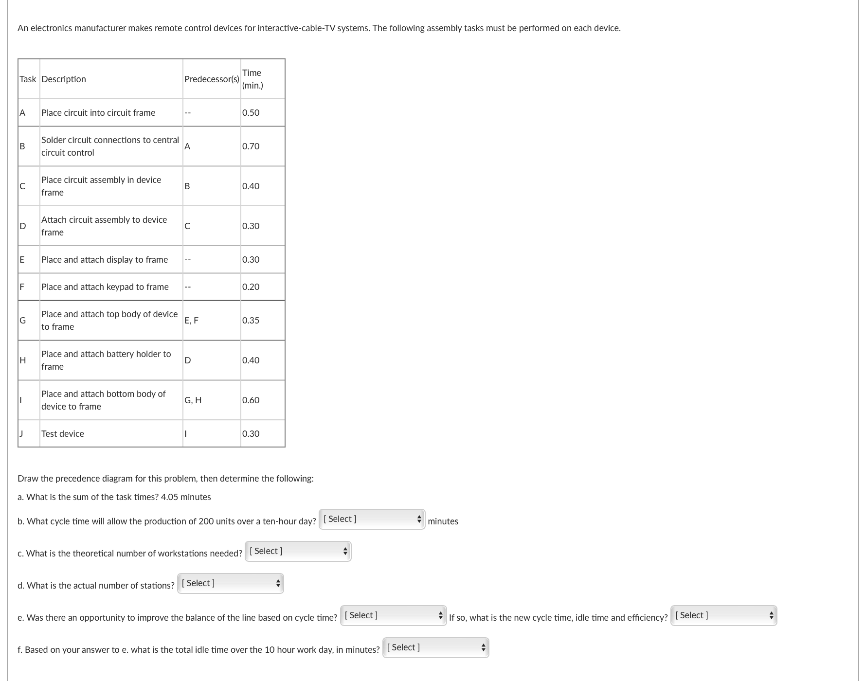  An electronics manufacturer makes remote control devices for interactive-cable-TV systems. The