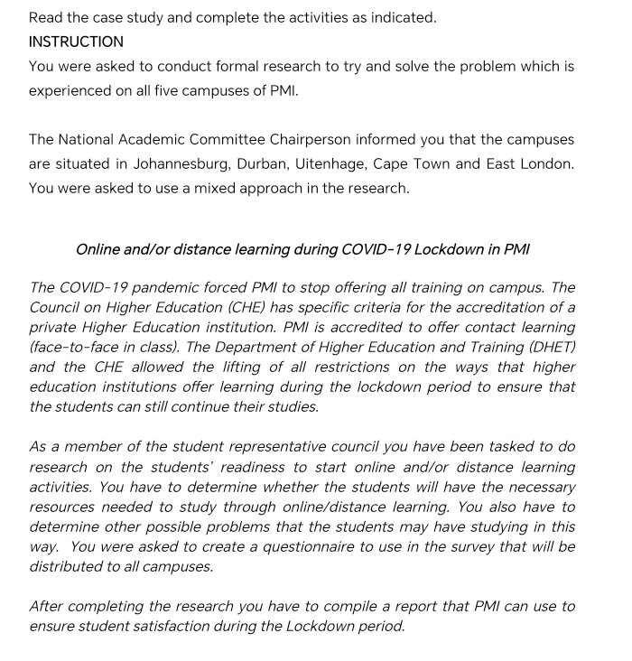  Read the case study and complete the activities as indicated. INSTRUCTION