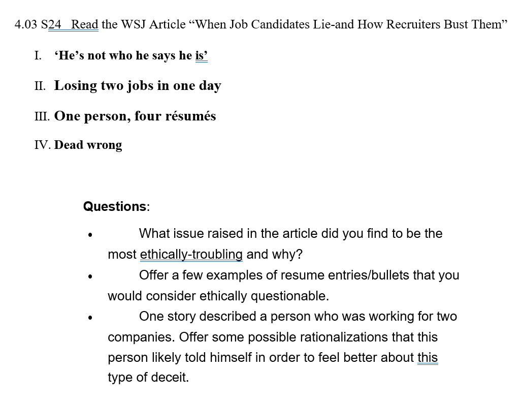  4.03 S24 Read the WSJ Article "When Job Candidates Lie-and How
