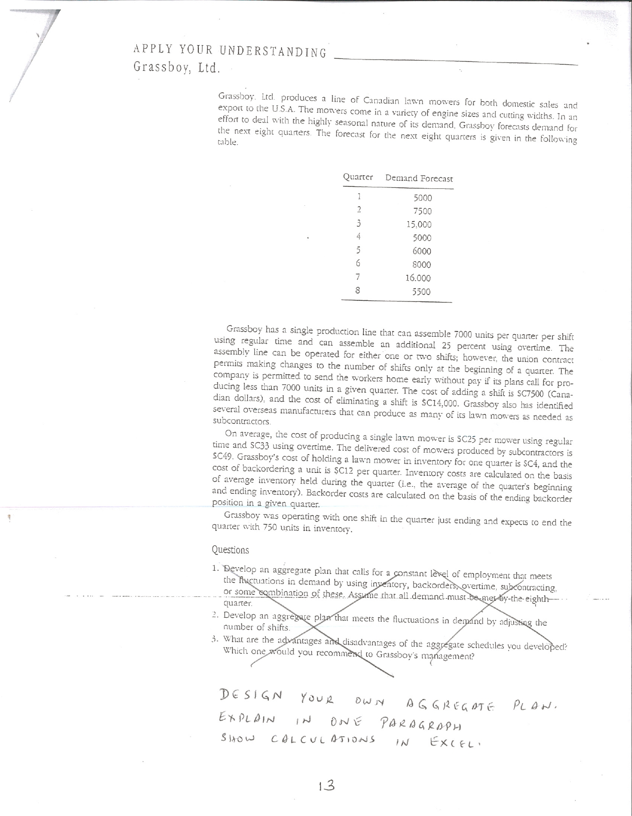  APPLY YOUR UNDERSTANDING Grassboy, Ltd. Grassboy. Ltd produces a line of