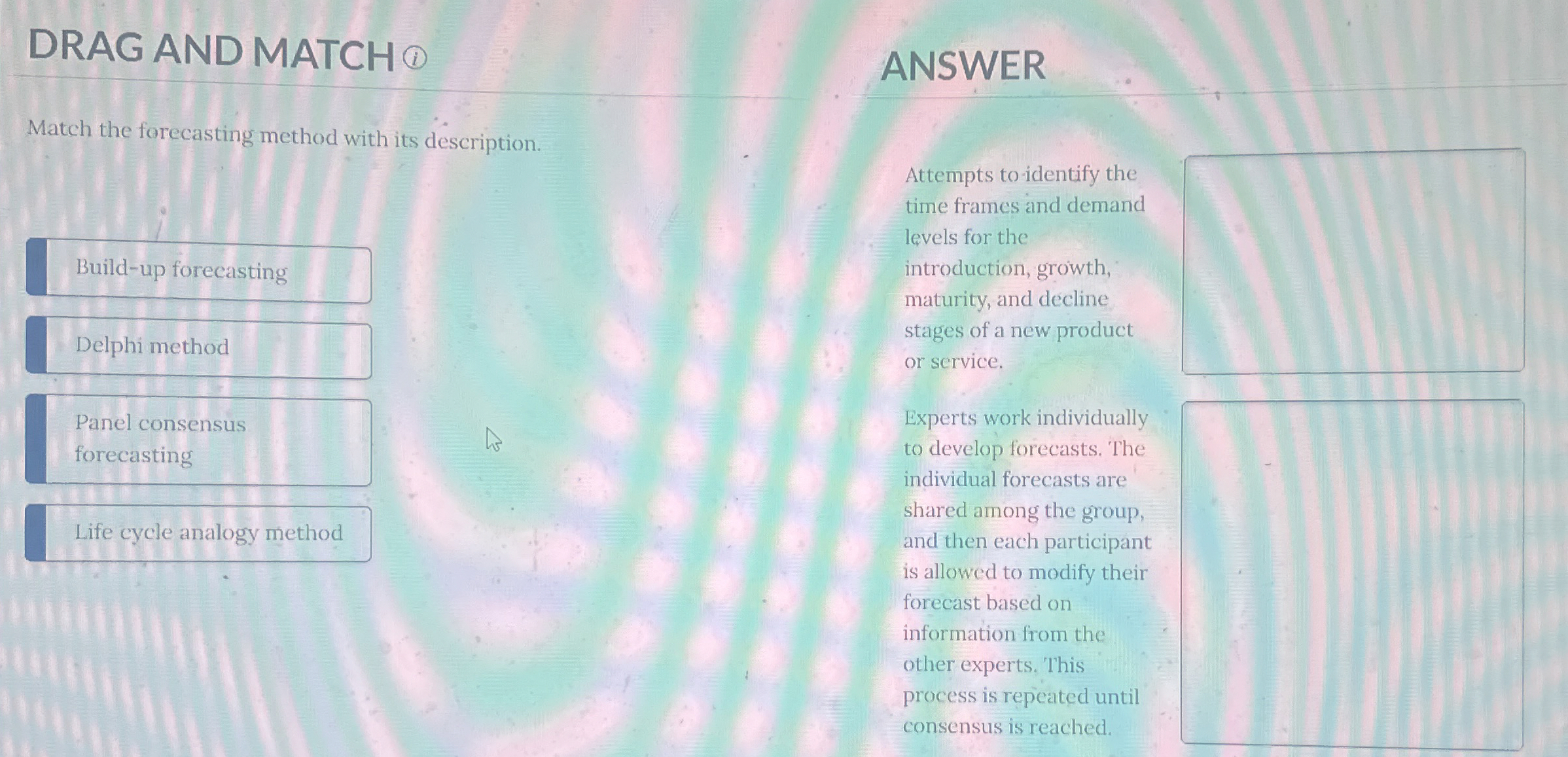  Match the forecasting method with its description. Attempts to identify the